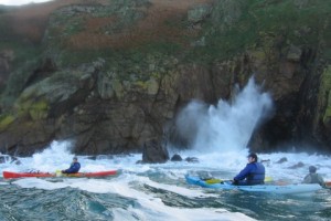 sea kayakers near blow holes on north cast