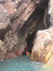 sea kayaking into caves at Bouley bay