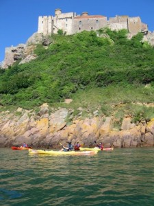 sea kayaking beneath Mont Orgueil Castle