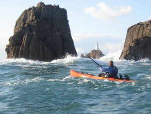 La Corbière and sea kayak in rough water