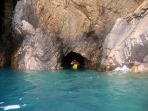 sea kayaking in caves at Greve de lecq in Jersey